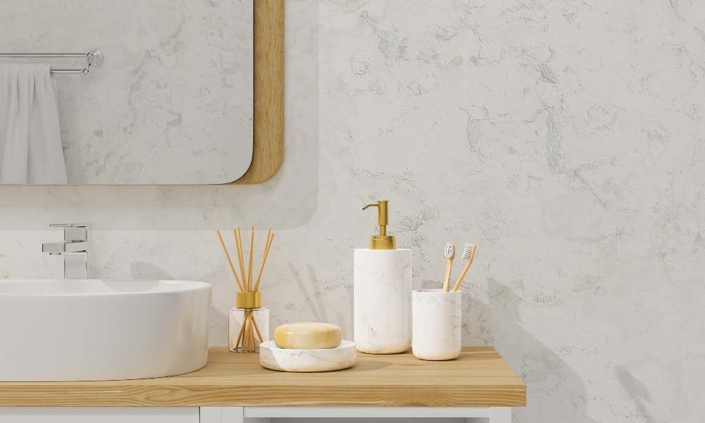 Organic Soap with a Decorative Dish in 
Bathroom Countertop