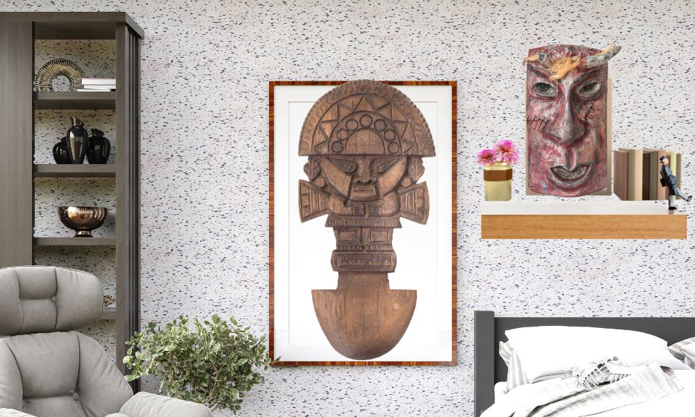 Decor Wooden Ledge With Wooden Sculpture 
