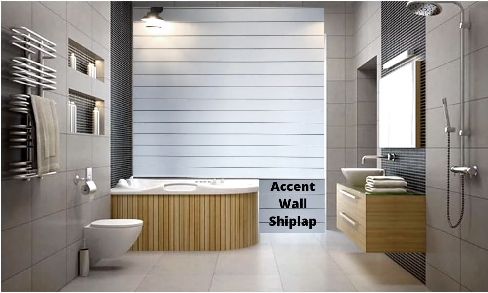 Accent Wall Shiplap and Wood Vanity 