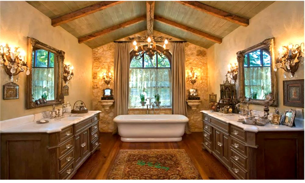 Large Bathtub,Wooden Floor,White Walls Darker Beige Bathroom
