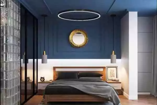 Navy Blue And White Two Color Bedroom Walls