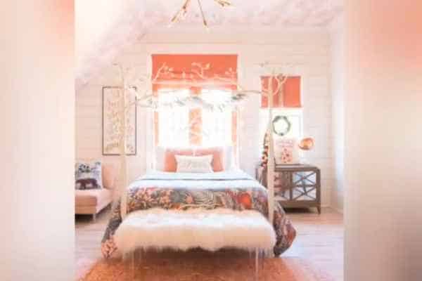 Peach And White Color Bedroom Walls