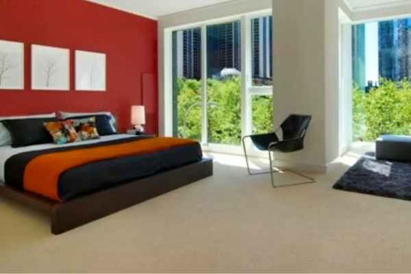 Two Color Red And Grey Bedroom Walls