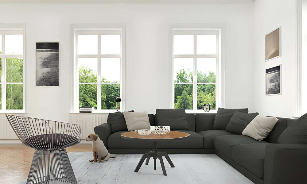 Living Room Decoration With Black Sofas